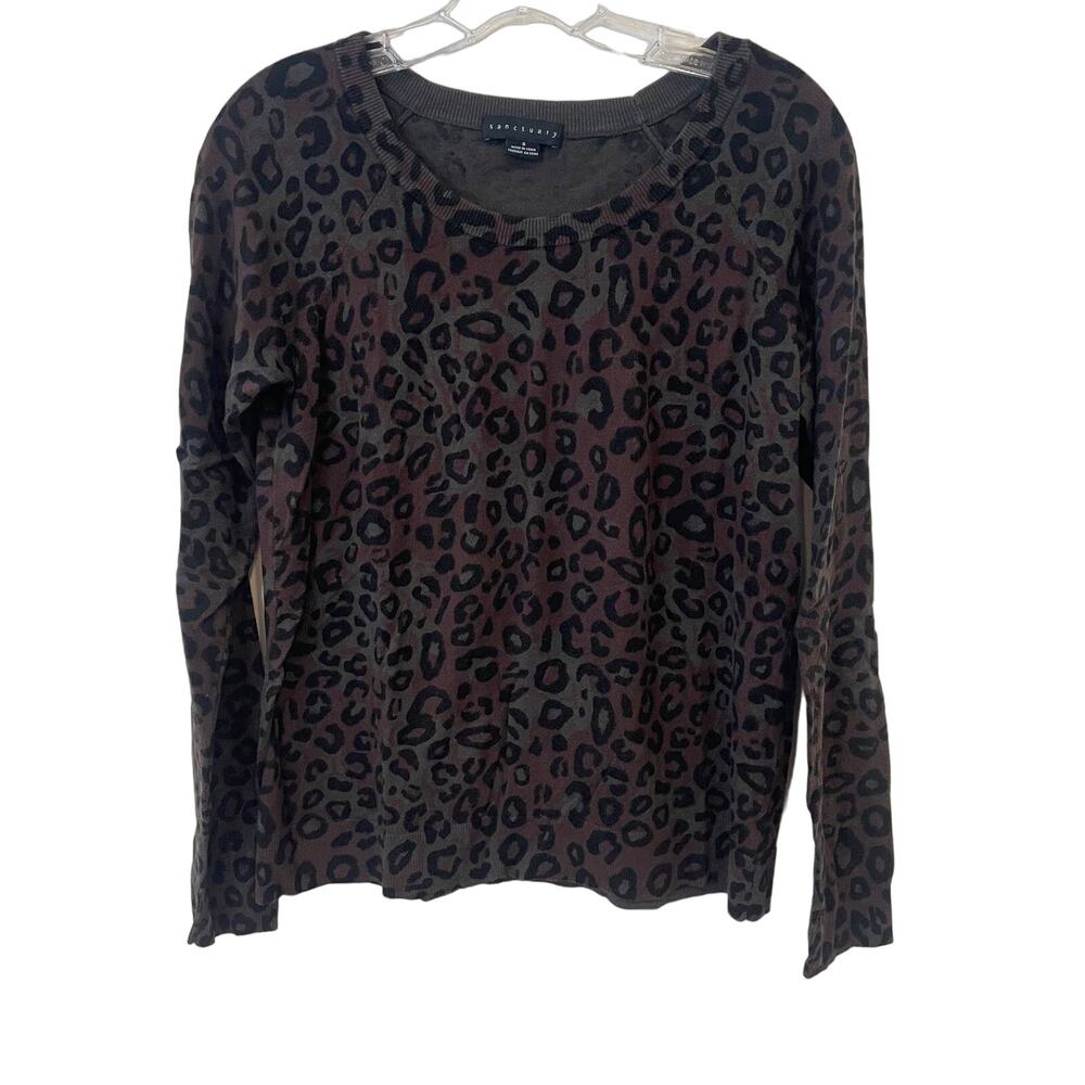 Sanctuary Leopard Print Crew Neck LonSleeve Cotton Blend Sweater Sz S